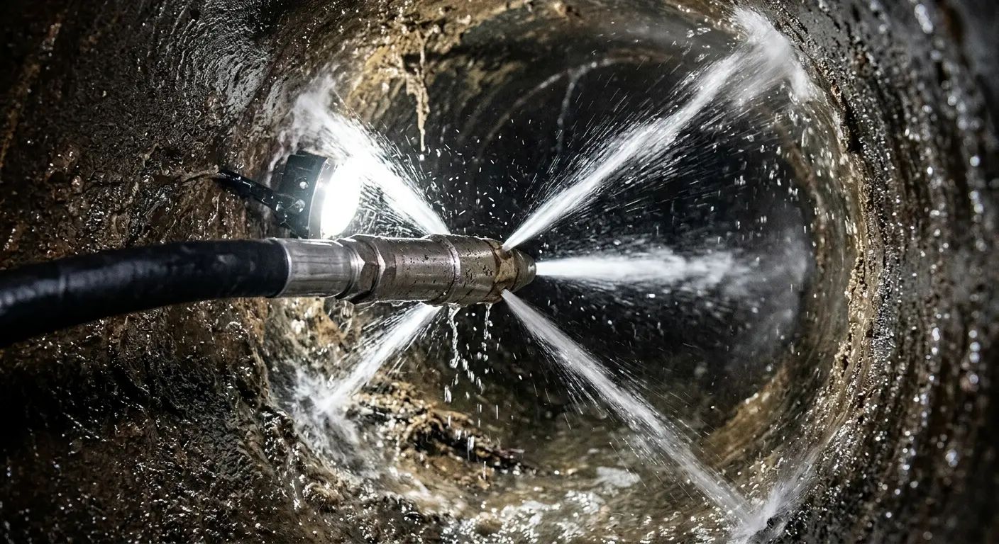High-pressure hydro jetting nozzle cleaning sewer pipe for Sewer Cleanout in Bremen